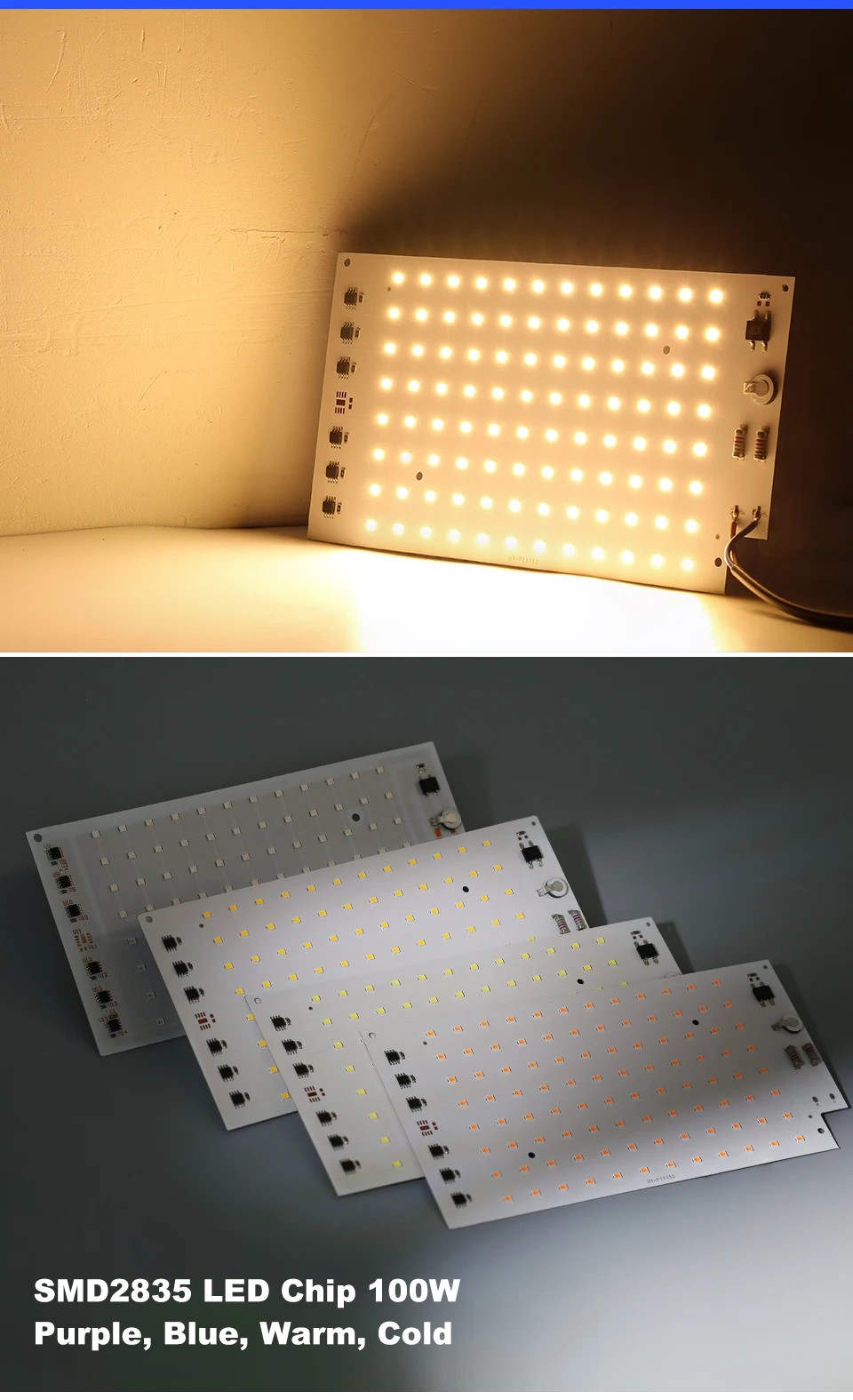 Description Picture 2 of item2pcs/lot 100W LED Flood Light Chip SMD 2835 Outdoor Floodlight AC 220V-240V For LED Street Lamp Landscape Lighting