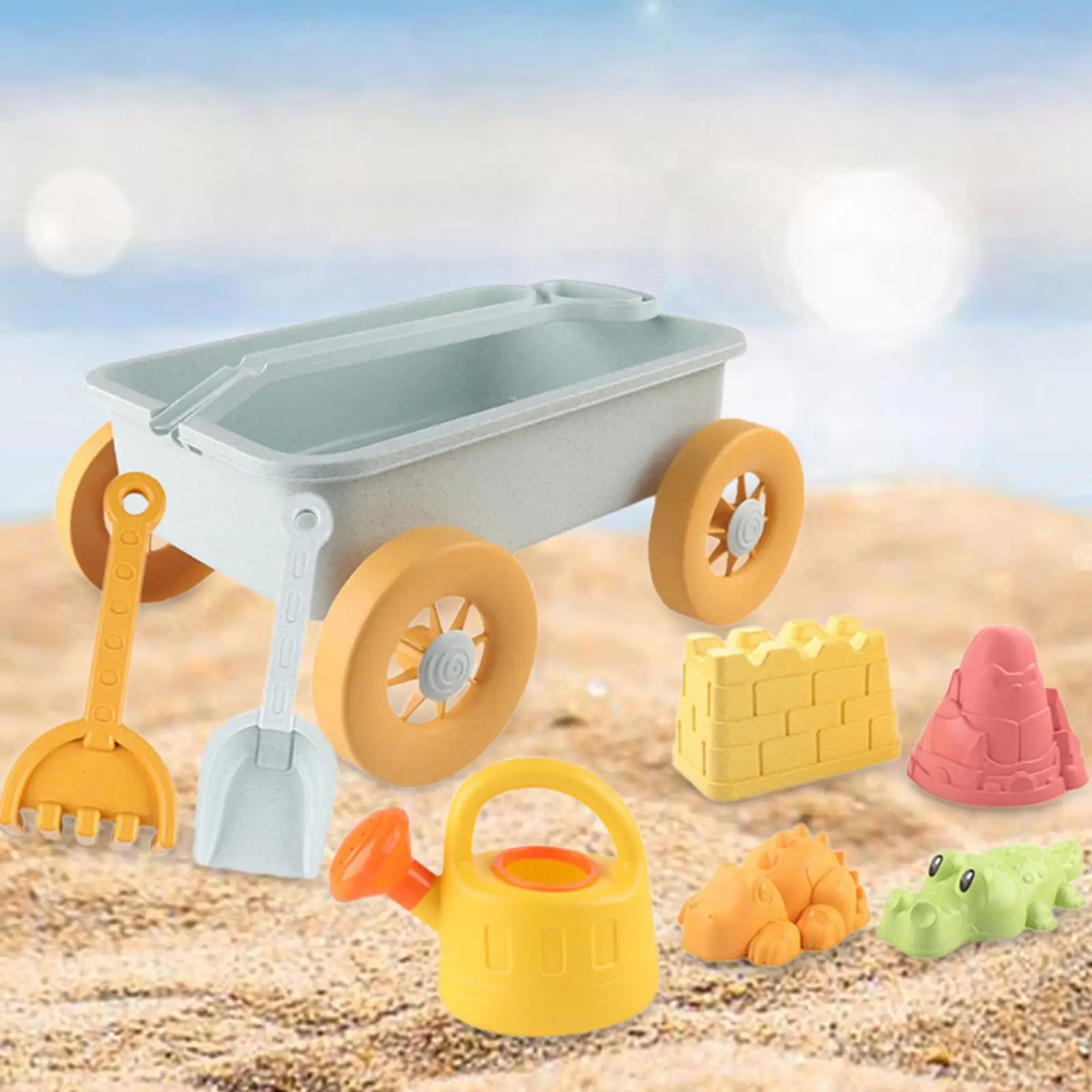 8Pcs Children`s Beach Toys Sand Toy Sandbox Toy Sand Trolley Sandpit Toy for Birthday Bathtime Toy Garden Boys and Girls Travel