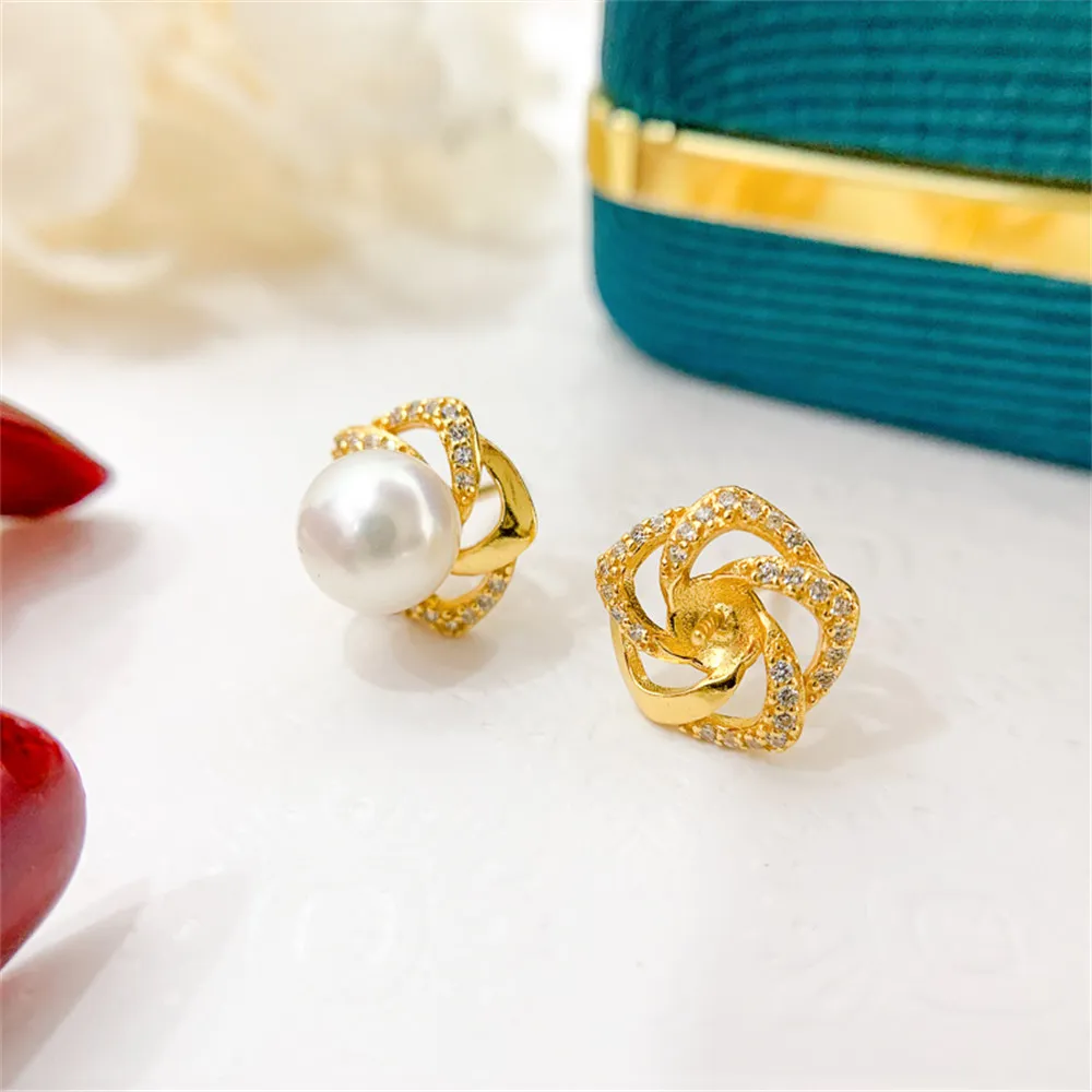 

DIY pearl earrings accessories S925 sterling silver jewelry concealer floret earrings female empty holder Fit 6-7mm beads