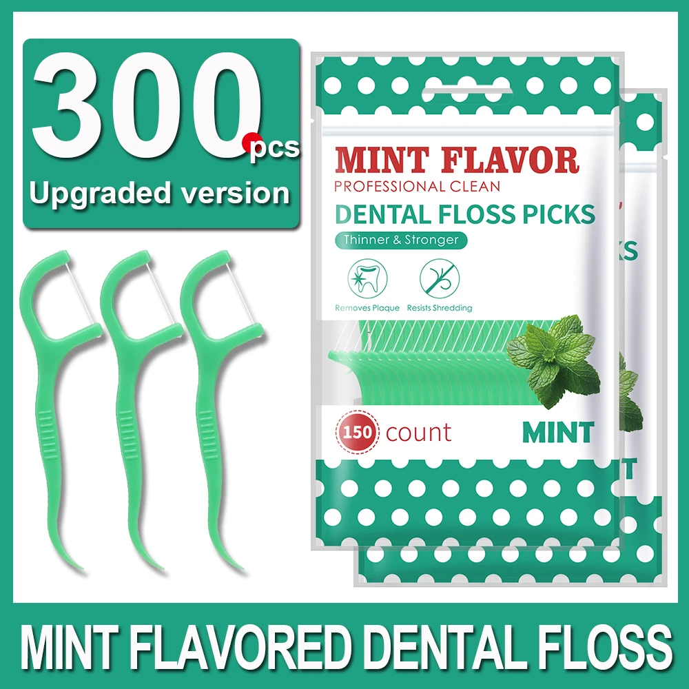 300pcs Peppermint Large Bag Dental Floss Sticks - Clean the Gaps Between Teeth - Portable Disposable Dental Floss Daily Life