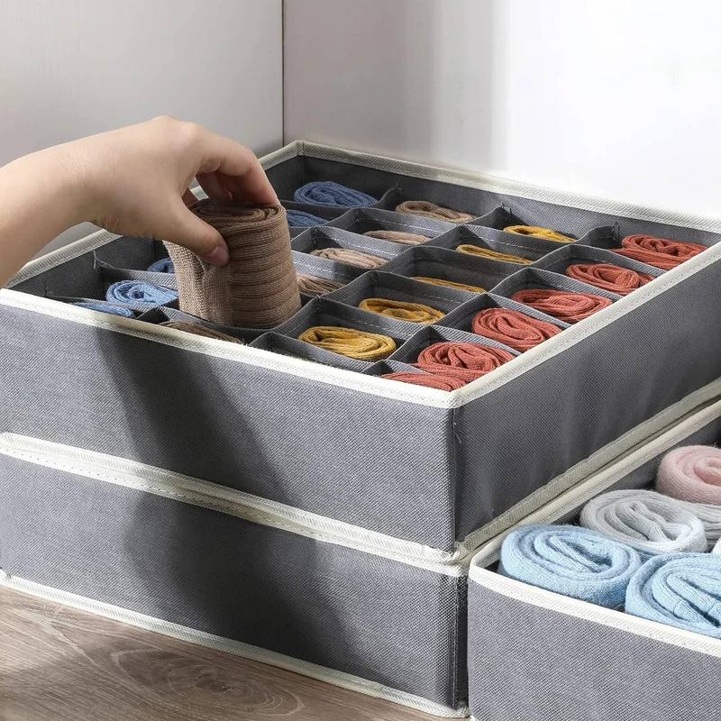 Organizer Per Cassetti Con Coperchio 30 Griglie, Divisorio Per Biancheria Intima, Calzini E Cravatte, 43x29x13 Cm, Grigio
