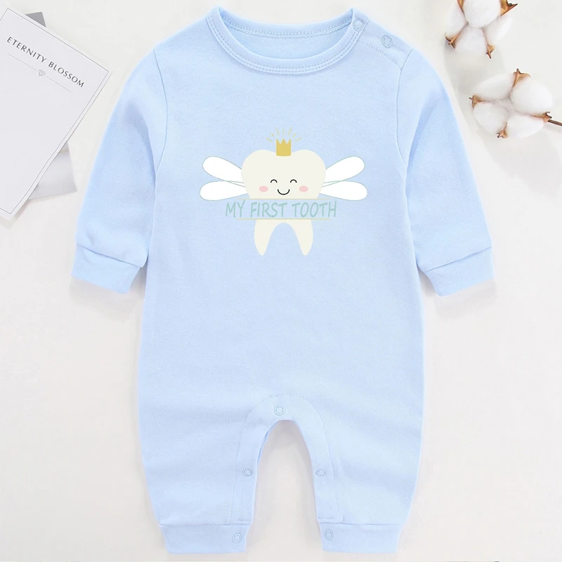 My First Tooth Baby Girl Winter Clothes Cotton Newborn Baby Boy Costume Long Sleeve Romper for Babies Infant Outfits bulk baby bodysuits	 Baby Rompers