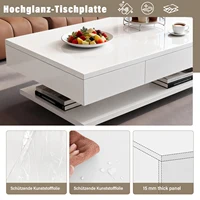 Table basse moderne avec 2 tiroirs, espace de rangement ouvert, table d'appoint de salon avec grand plateau, table de canapé, table basse 6