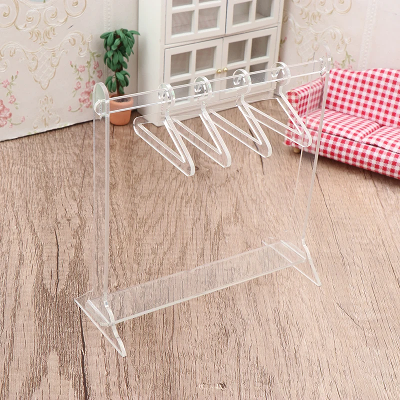 

1Set Doll Accessories Clothing Hanger Clear Clothes Rack Doll Clothes Dress Hanger for Wardrobe Bedroom Dollhouse Furniture Toys