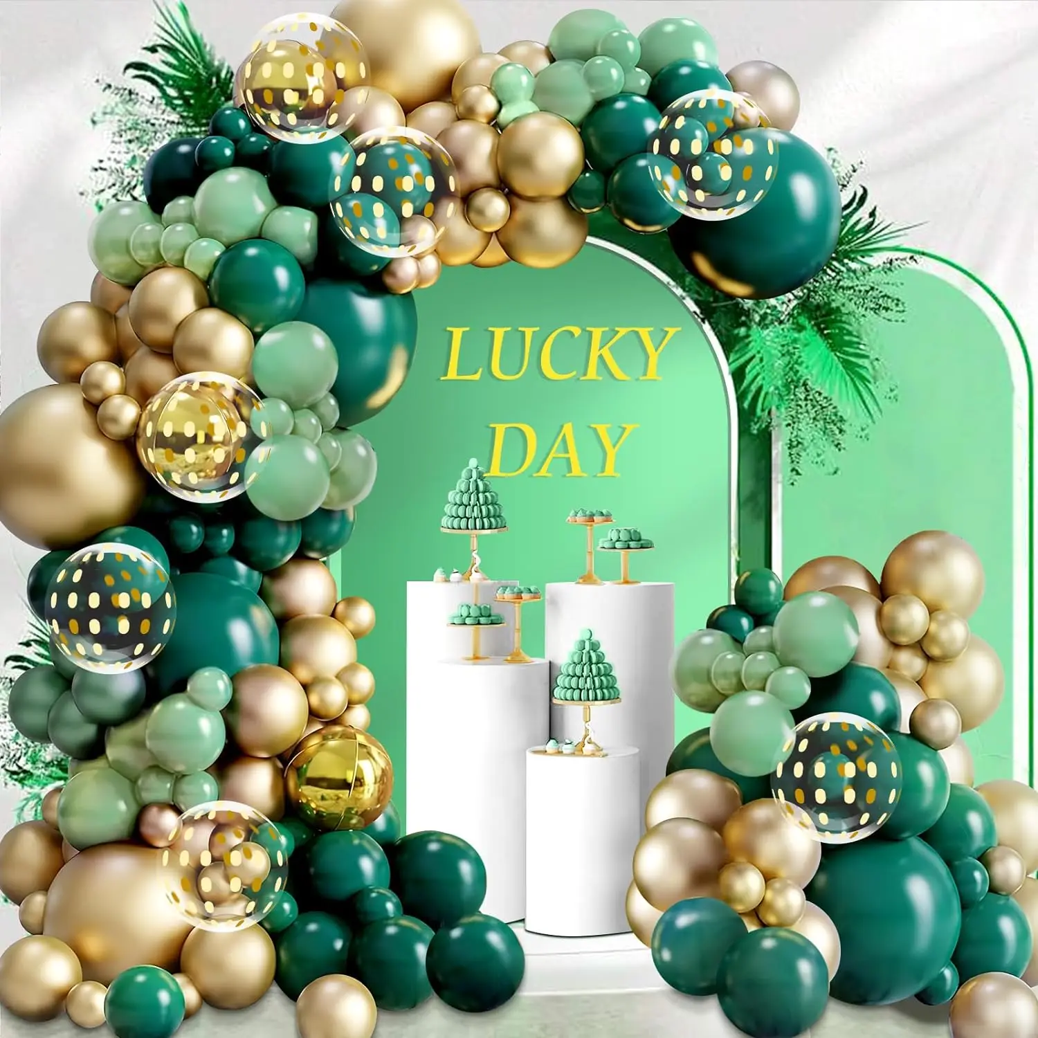 JungleSafariDarkGreenBalloonGarlandArchKitKidBirthdayPartySuppliesGoldConfetti