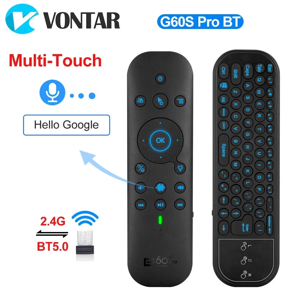 G60S Pro BT Air Mouse with 2.4G BT5.0 Dual Mode Google Voice Assistant Remote Control Wireless Keyboard for Android TV BOX