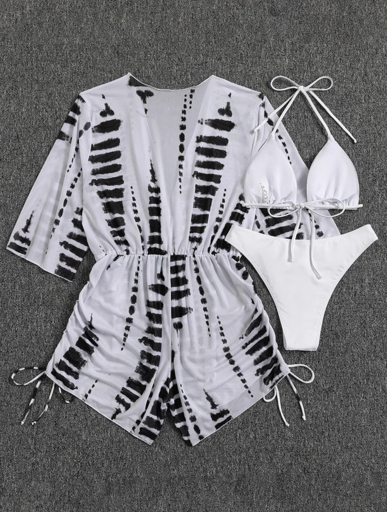 Swimwear New Swimsuit Drawstring Strap One-piece Bikini Mesh Three-piece Swimsuit Girls Summer Bikini Set
