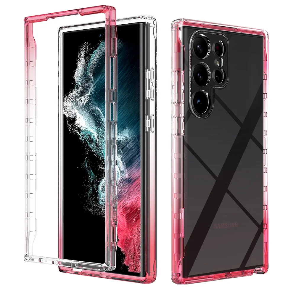 thumbnail image 1 of Transparent Gradient Rugged Armor Shockproof Case For Samsung Galaxy S22 S23 S24 Ultra S21 S20 FE S10 Note 9 10 20 Back Cover, 1 of 5