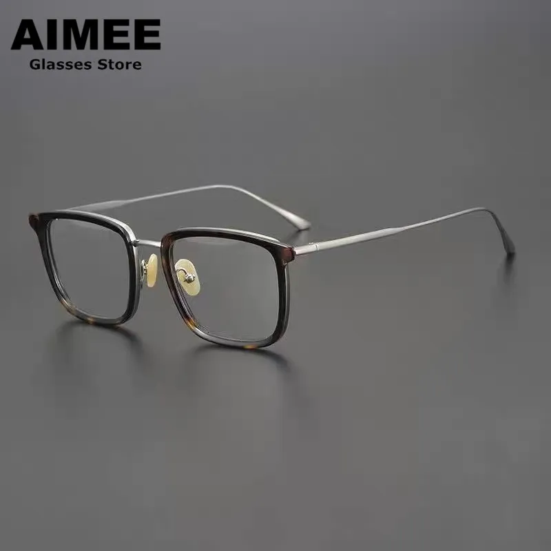 

Japanese Design Pure Titanium Glasses Frame Men Business Square Prescription Eyeglasses Women Myopia Spectacles Optical Blue Len