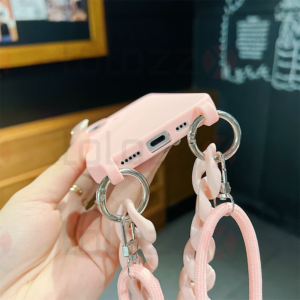 Luxury Crossbody Necklace Strap Soft Silicone Candy Color Phone Case For iPhone 15 14 13 12 11 16 Pro Max Acrylic Bracelet Cover_voghion.com