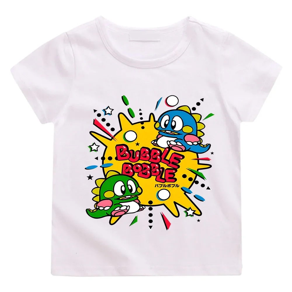 70s 80s Arcade Game Cute Bubble Bobble T-Shirt Kids 100% Cotton Short Summer Short Sleeve Casual Clothes Tee-shirt High Quality 2