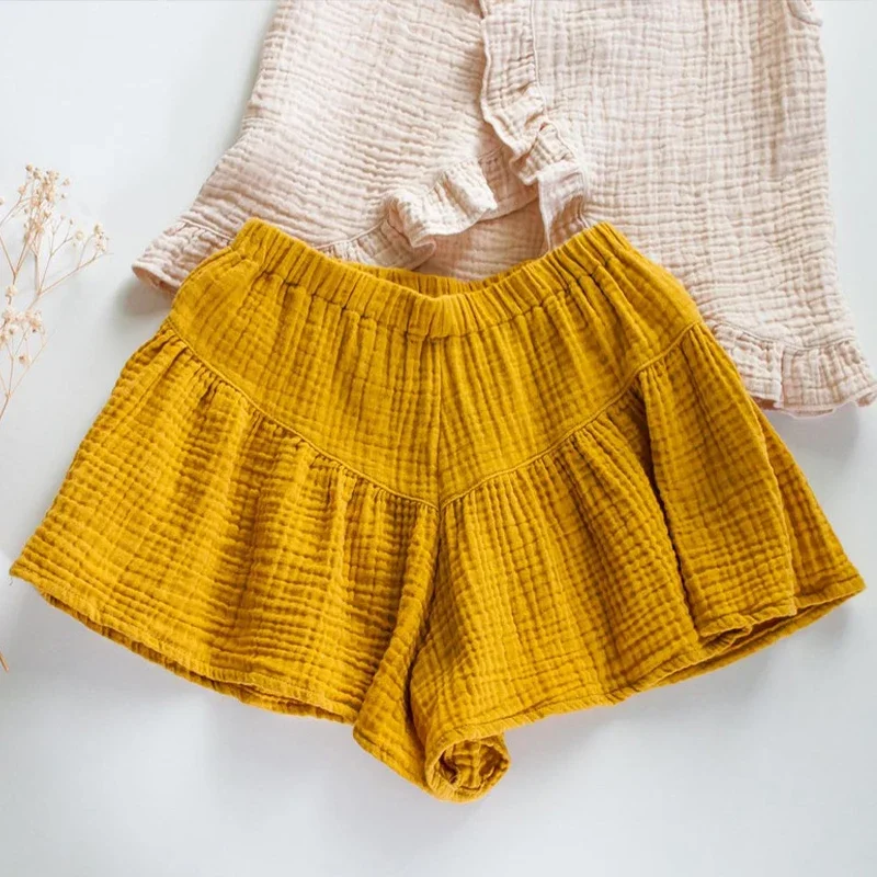 Toddler Girls Shorts Cotton Double Gauze Casual Ruffle Boho Flowy Loose
