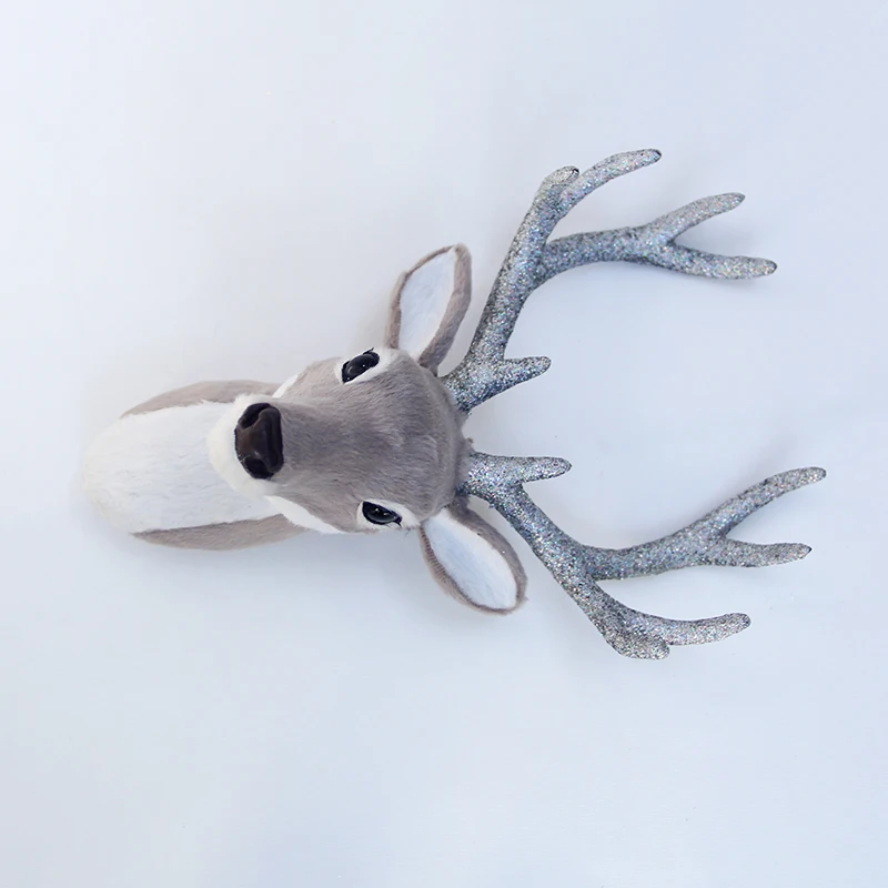 Simulation Plush Reindeer Elk Deer Head Doll Realistic Deer Antlers Head Wall Mount Sculpture For Home Party Xmas Decor plush doll,anime plush doll