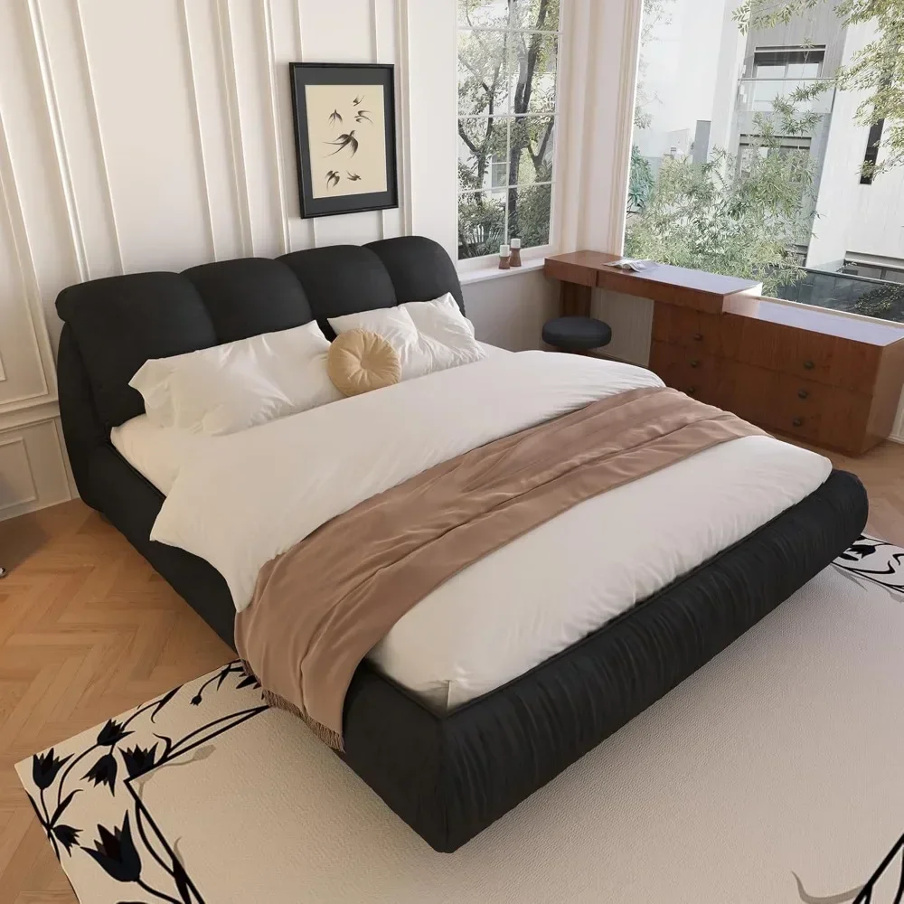 Luxury  Upholstered Platform Bed with Oversized Padded Backrest, Soft Frame Cloud Bed,Pinewooden Slats and Metal Leg 3