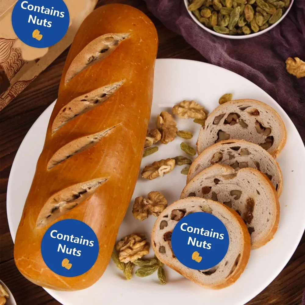 Contains Nuts Labels 1 inch Allergen Warning Stickers Round Allergies Food Rotation Advisory Dots for Retail Packaging 500pcs