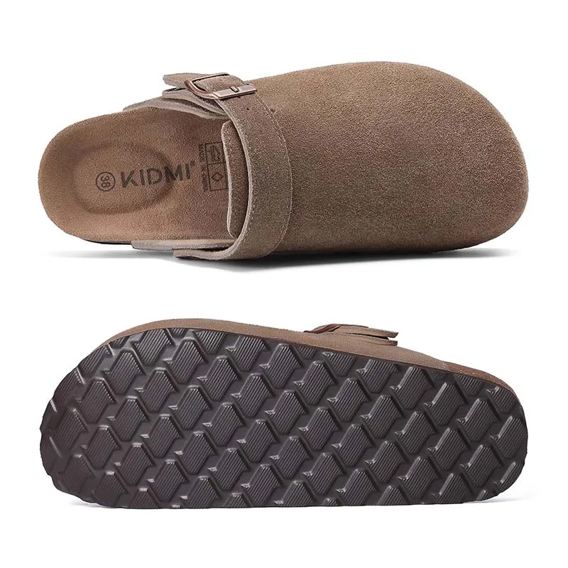 Women's Suede Clogs with Adjustable Strap and Cork Footbed