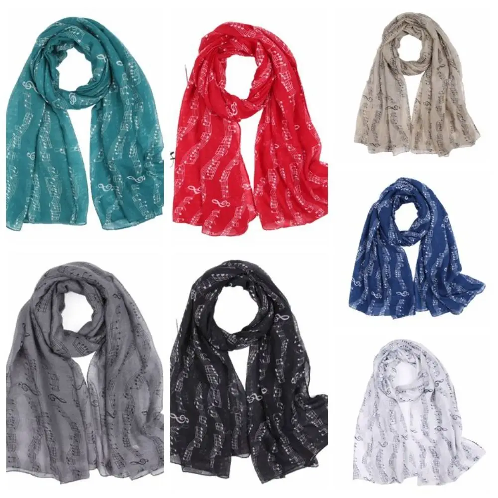 180*80cm Musical Note Print Scarf Smooth Colorful Musical Note Floral Wrap Cotton Voile Casual Musical Note Floral Shawl Ladies 2