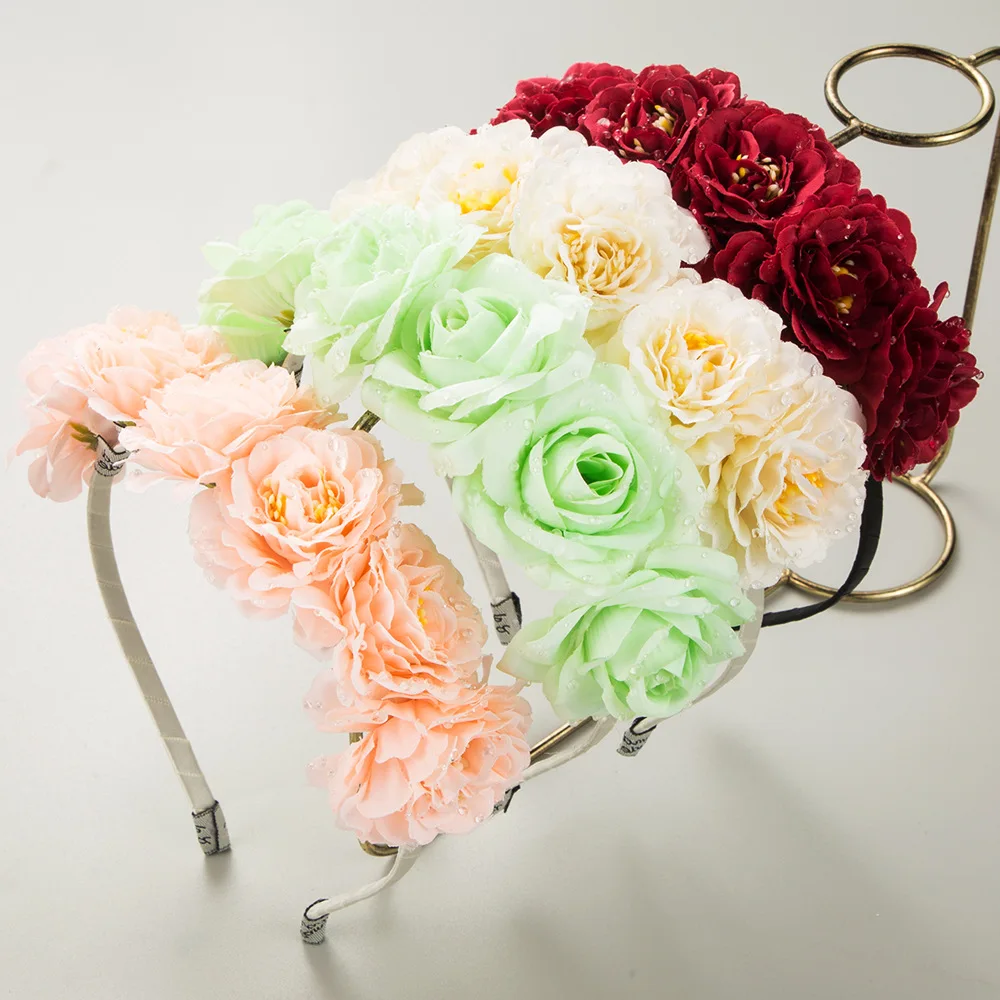 New Super Girl Three-Dimensional Imitation Rose Floral Headband Travel Street Shooting Elegant Sweet Hair Accessories rose tarlow three houses