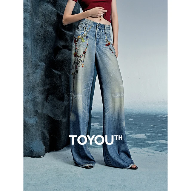 TOYOUTH Women Denim Jean 2025 Spring New Long Pants 8518053