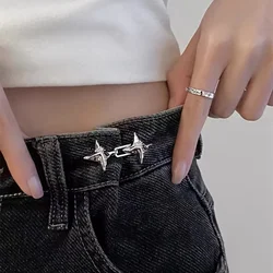 Elegant Adjustable Waist Buckle for Jeans - Four Pointed Star Design (Silver)