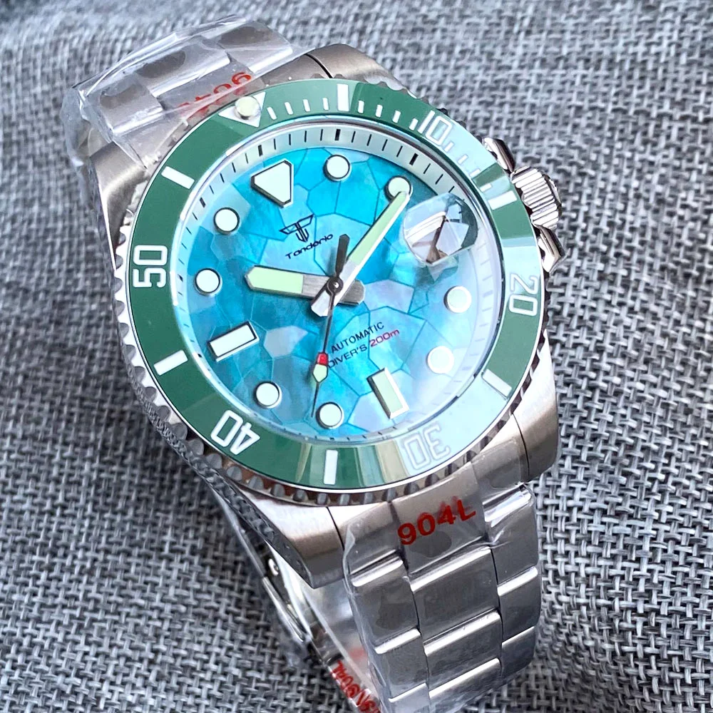 Tandorio 40mm Turquoise green Mother of Pearl Dial Sapphire Glass Japan NH35A Auto Men Watch Date 20ATM Diver Roating Bezel Lume satisfyer вакуумно волновой стимулятор с вибрацией pearl diver