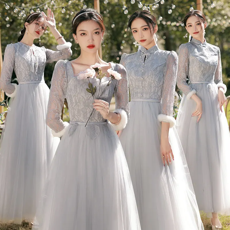 

Special Occasion Dresses High Neck Full Sleeves Appliques A-Line Lace Up Floor-Length Elegant Tulle Lady Formal Party Gown E1154