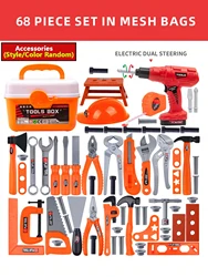 Children's Pretend Play Tool Set - Educational Engineering Puzzle & Repair Toy Gift (68 tools orange)