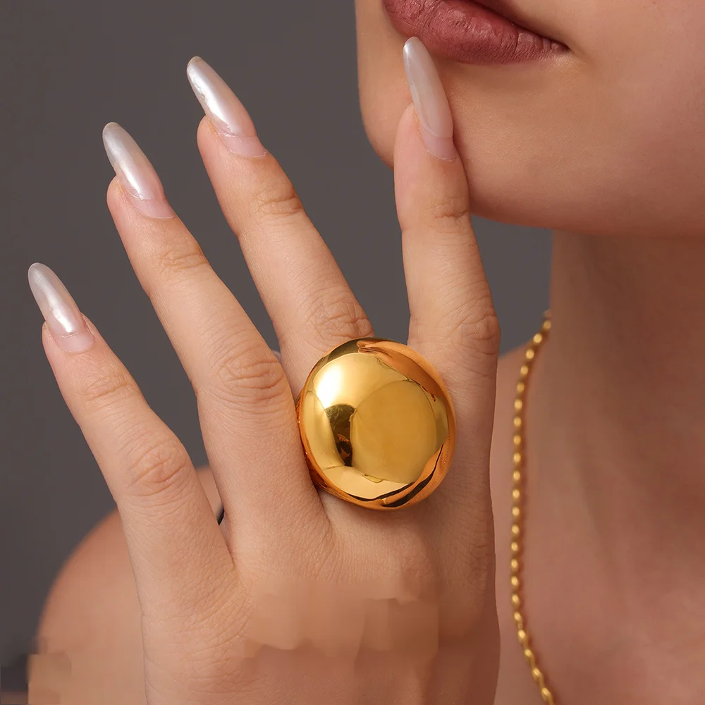 Mysterious Jewelry High Texture Large Light Face Roman Pattern Digital Casting Ring Women's Stainless Steel PVD Plated_voghion.com