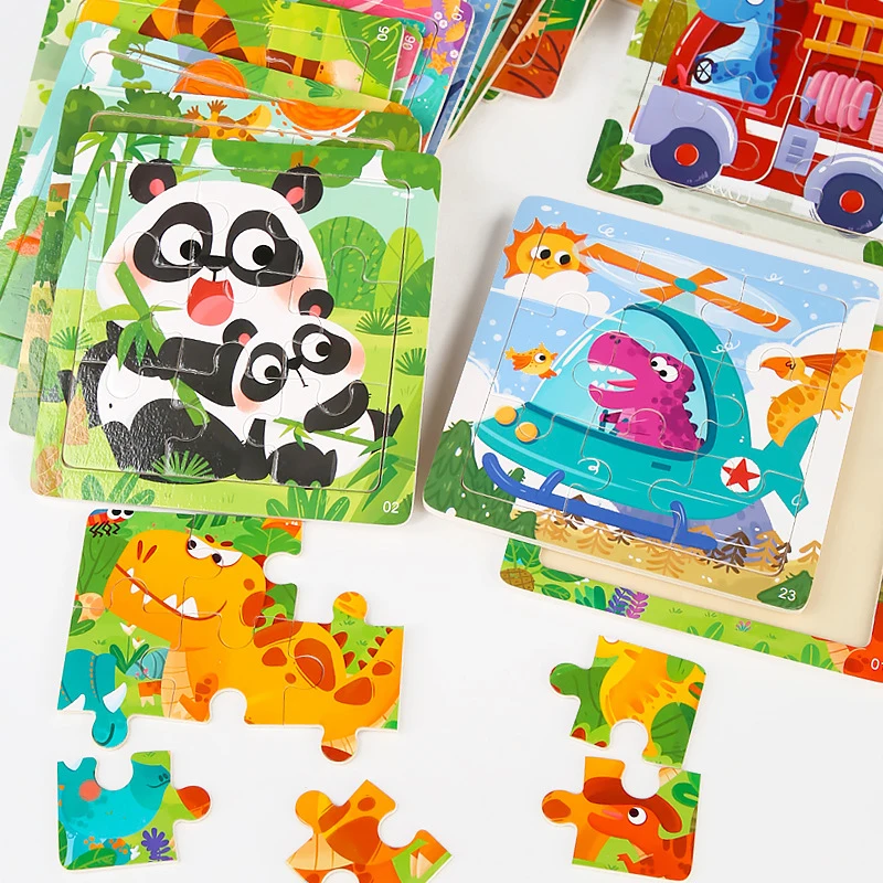 Wooden puzzle cartoon animal Puzzles and jigsaws toys for kids 2 to 4 years old Montessori education gift for kids