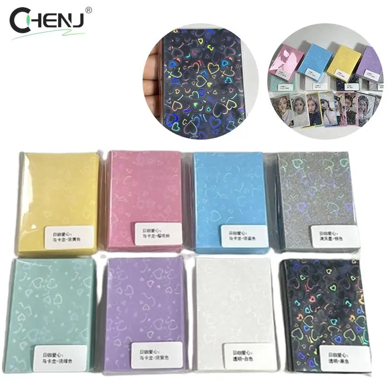 

50pcs Kpop Card Sleeves 61x91mm 20C Heart Bling Holder For Holo Postcards Top Load Films Photocard Game Cards Protector