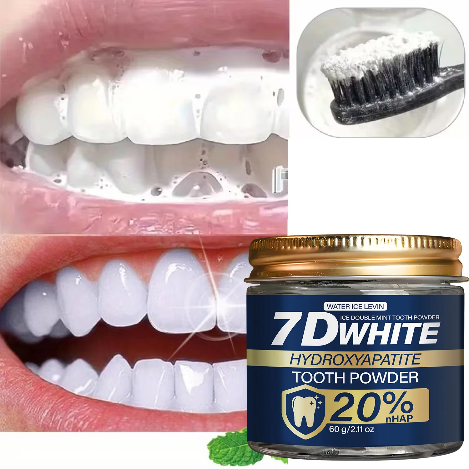 Hydroxyapatite Tooth Powder 60g, 20% nHAP & Charcoal Whitening Toothpaste Powder, Double Mint for Fresh Breath, Oral Care