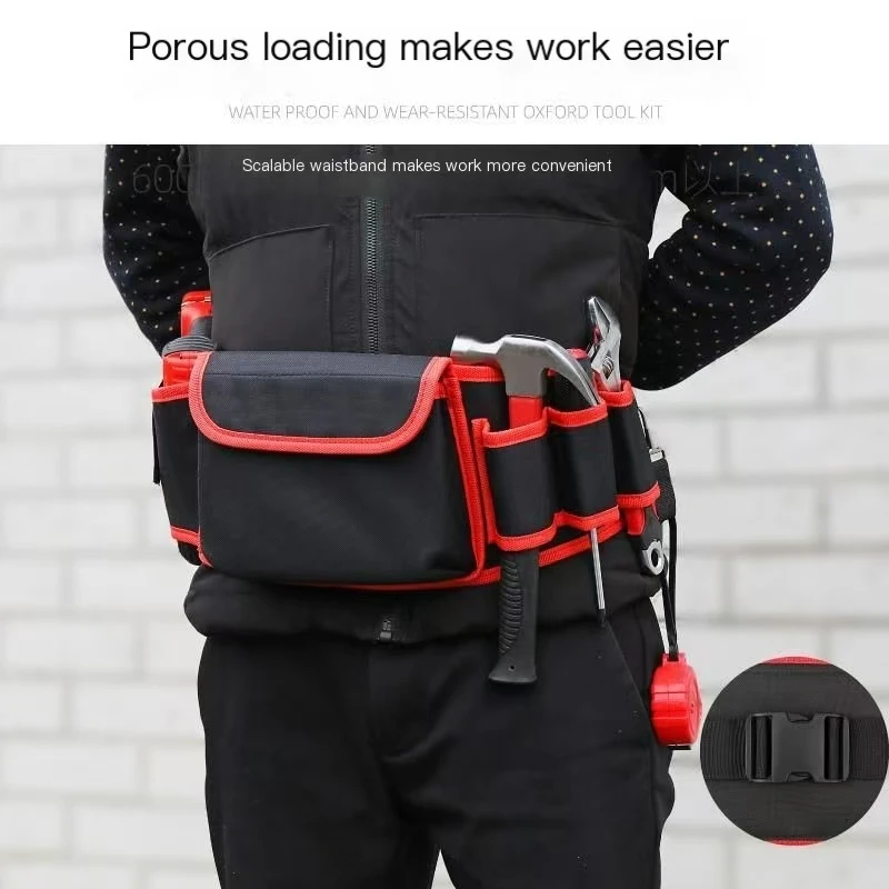 일체형 파란색 및 빨간색 공구 가방, 캔버스 다기능 수리용 하드웨어 공구 보관 허리 가방, 옥스포드 천 전기 기술자용 공구 가방