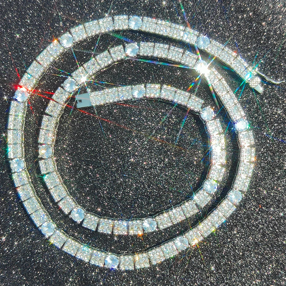 Hip Hop Jewelry 6mm Square Circle Mixed Zircon Tennis Chain Necklace Fashion Personalized Women Accessories