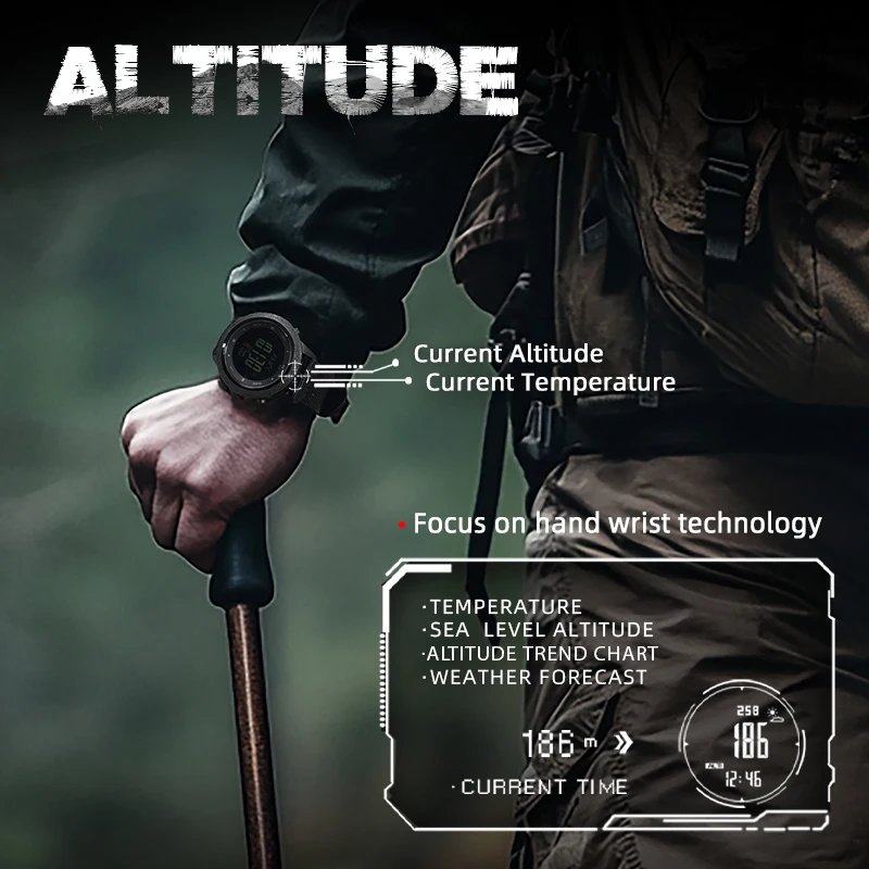 Orologio Militare Sportivo Digitale Uomo Con Bussola, Altimetro E Contapassi – Impermeabile 5ATM, Cinturino In Nylon, Nero