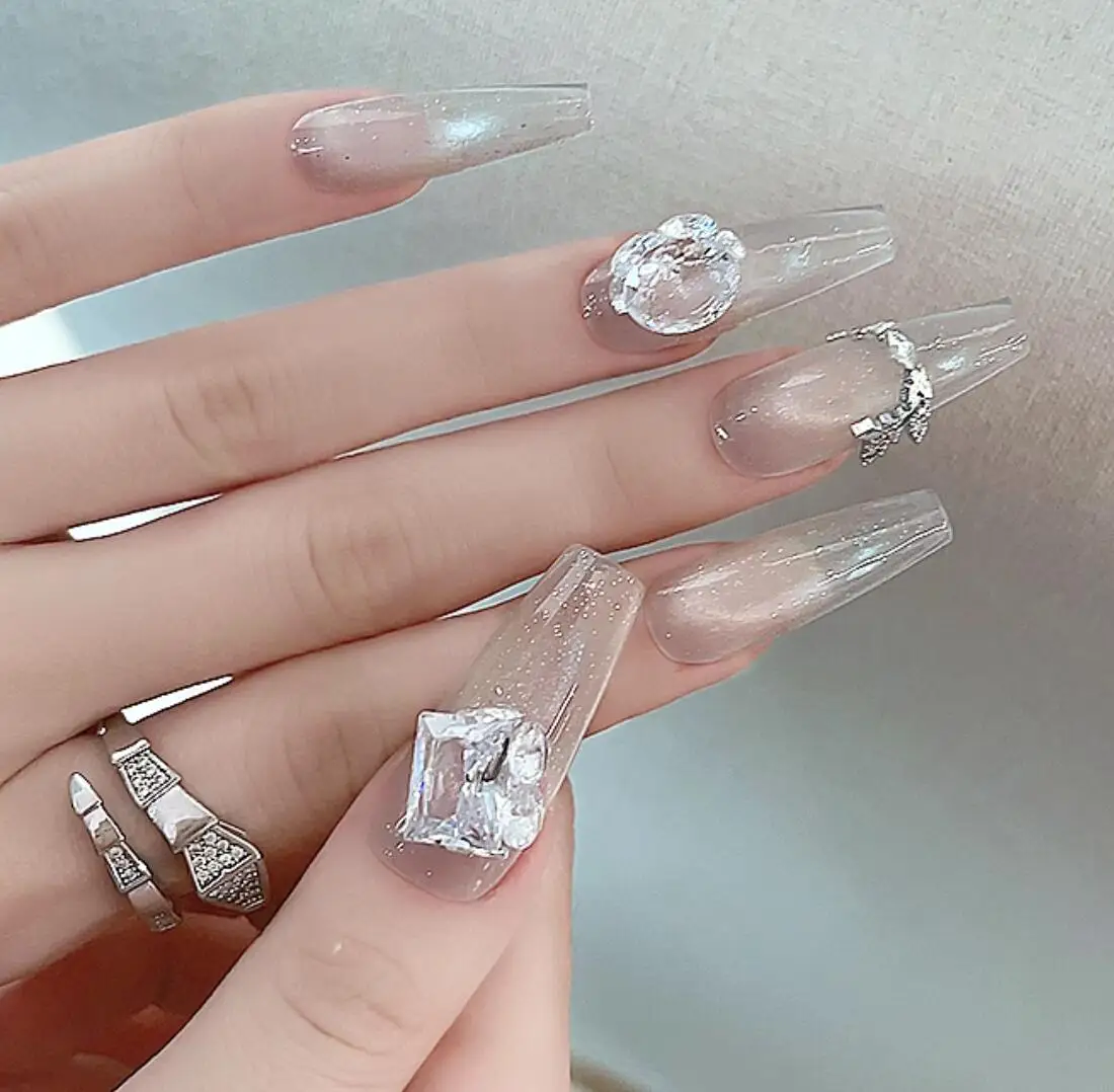 10Pcs 3D 클리어 지르콘 네일 아트 참 8 모양 뾰족한 바닥 다이아몬드 네일 라인 석 타원형/직사각형 보석 매니큐어 장식 1