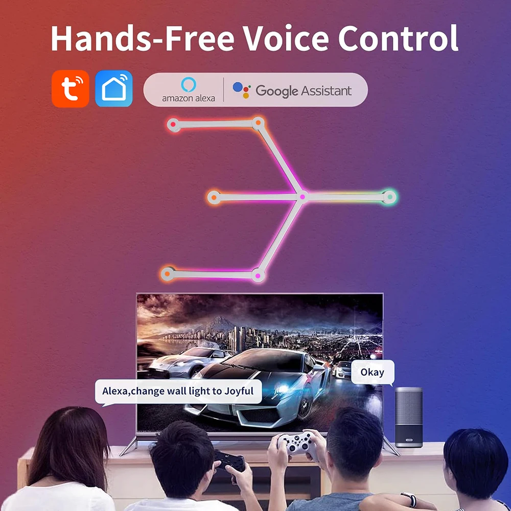 와이파이 LED 스마트 벽 램프, RGBIC 라이트 바, DIY 분위기 게임 벽 조명, TV 백라이트 침실용, 구글 홈 및 알렉사로 작동