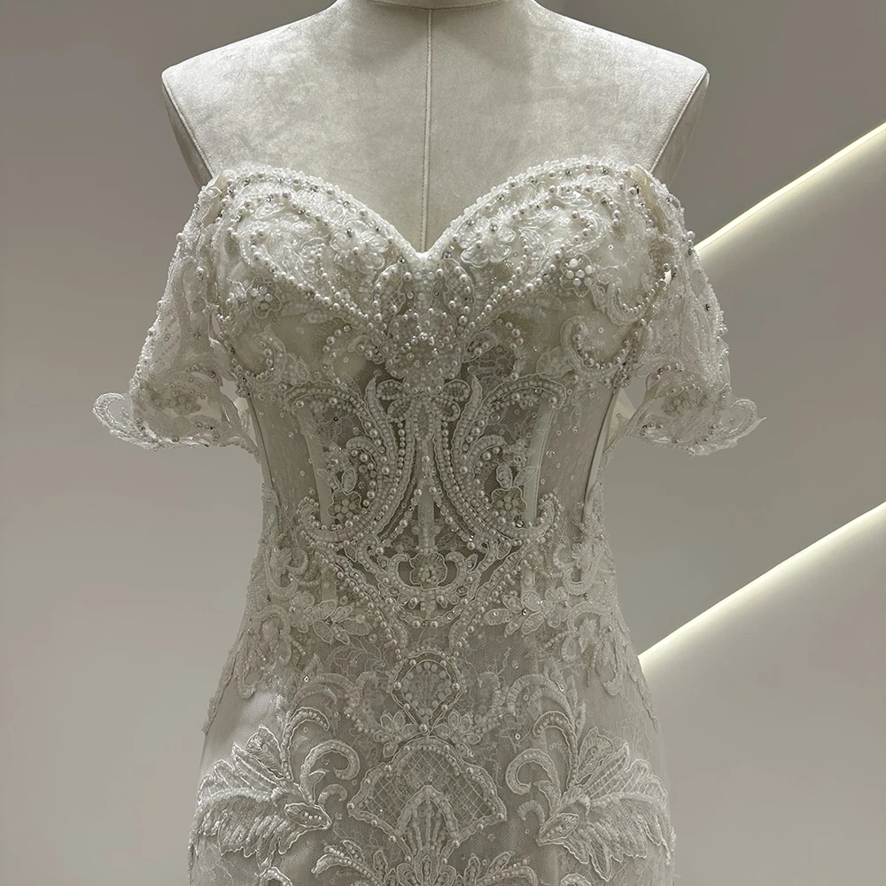 SL-9565 SuLi Customized Off the Shoulder Bride Mermaid Wedding Dress Lace Beading Bridal Gown