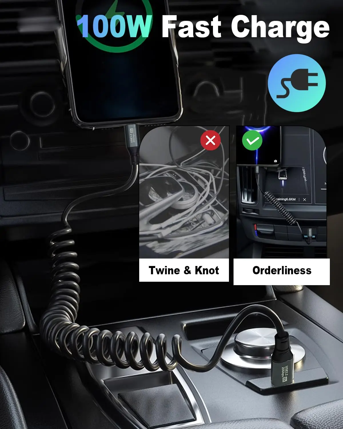 USB C 익스텐션 코일 케이블, USB C-USB C 코일 케이블, 20Gbps, USB C 수-암 익스텐션 케이블, 타입 C 연장, 100W