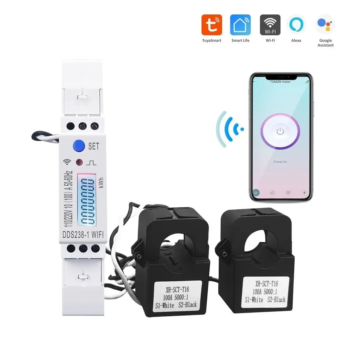 

Single Phase 3 Wires 100A Tuya WIFI Smart Energy Meter Electric Consumption Monitor Power Kwh Meter Wattmeter 110V+110V Din Rail