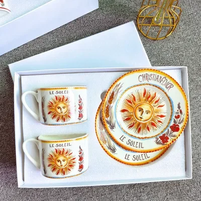 

Tarot Star Sun Coffee Cups and Plates European Retro Creative Tableware Set with Box Kitchen Accessories Home Bone Porcelain Set
