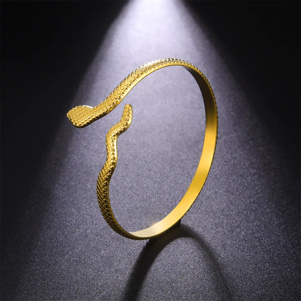 Snake Bangles for Women Men Luxury Stainless Steel Animal Snake Cuff Bracelets Adjustable Gothic Party Jewelry Gift Accessories