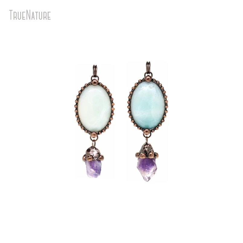 

10Pcs Wholesale Antique Bronze Color Amazonite Amethysts Crystal Vintage Style Jewelry Oval Shape Pendant