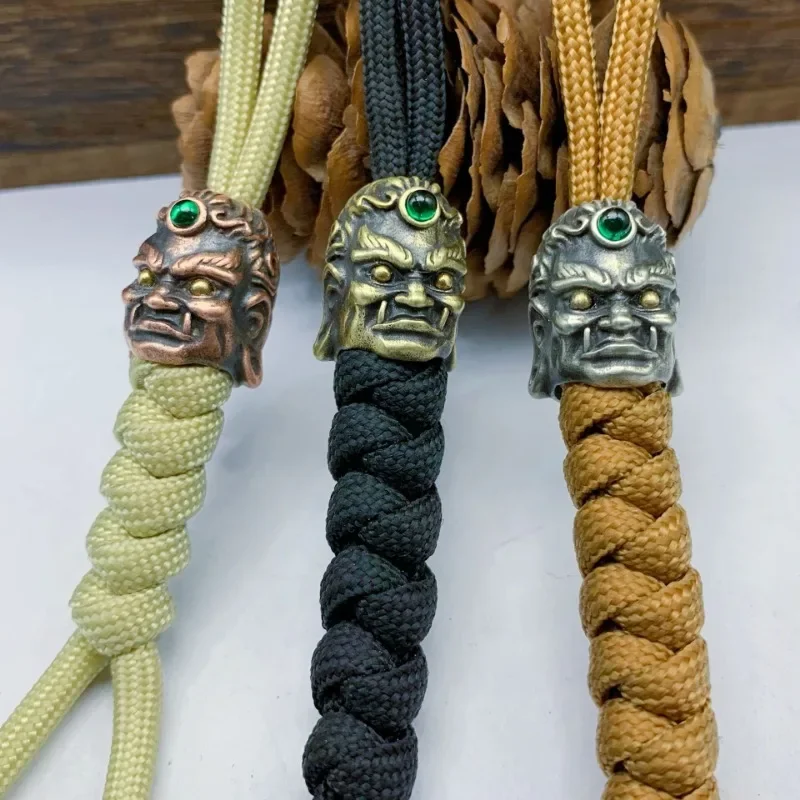 황동 Fudo Buddha 머리 조각 EDC 나이프 비즈 쥬얼리, DIY 파라코드 직조 랜야드 참 액세서리, 야외 도구 장식