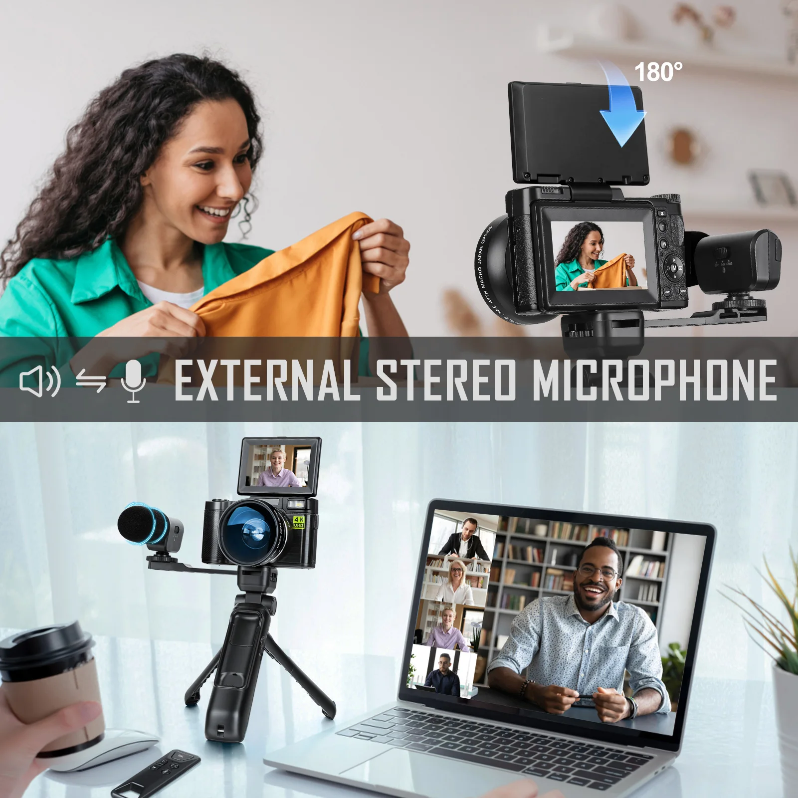 Caméra Vlogging 4K 48MP - Kit Complet Avec Micro, Trépied Et Objectifs Pour Créateurs De Contenu