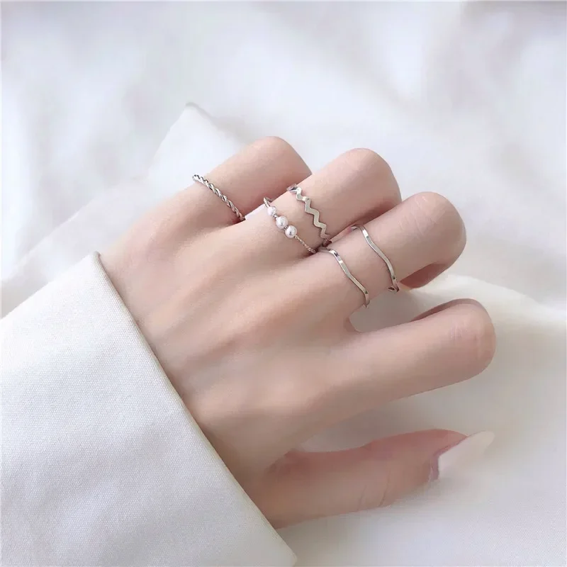 [韓国人気ジュエリー] CLASSIC Joint Rings Classic Ring Five Piece Set Korean Trend Fashion Ring for