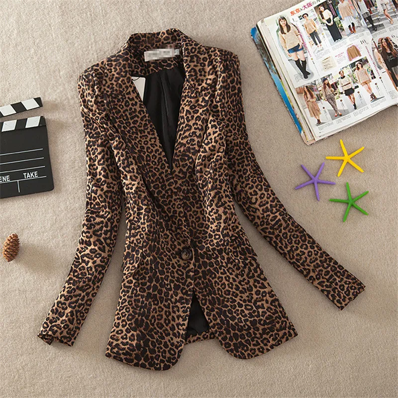 

2023 New Fashion Women Blazer Leopard OL Long Sleeve Suit Coat Blazers Jackets Office Lady Tops Biker Jacket Outwear Tops