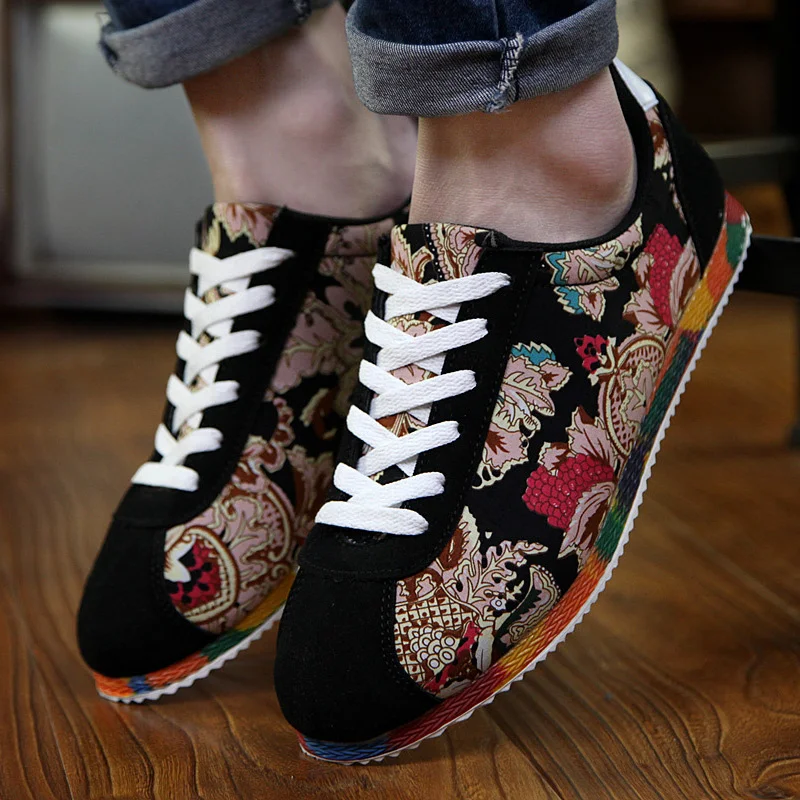 Classic Printing Men Canvas Shoes Comfortable Low Cut Men's Vulcanize Shoes Lace-Up Casual Flat Shoes for Men espadrilles hommes 5