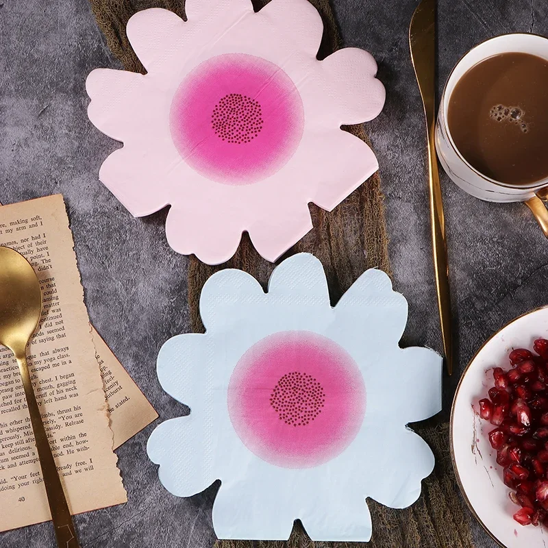 Shaped Colorful Daisy Paper Napkin Cut Edge Irregular Printing Napkin Personalized Paper Placemat 20pc Napkins Decoupage