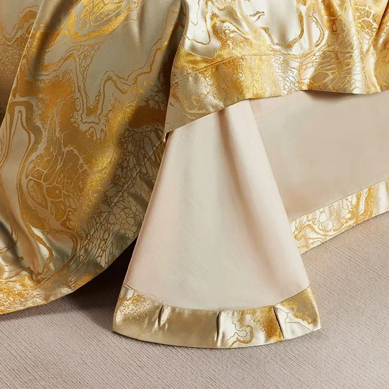 Royal Beige Gold Satin Duvet Cover Set Egyptian Cotton Silky Shiny Comforter Covers Zipper Closure Bedding Bed Sheet Pillowcases - Image 2
