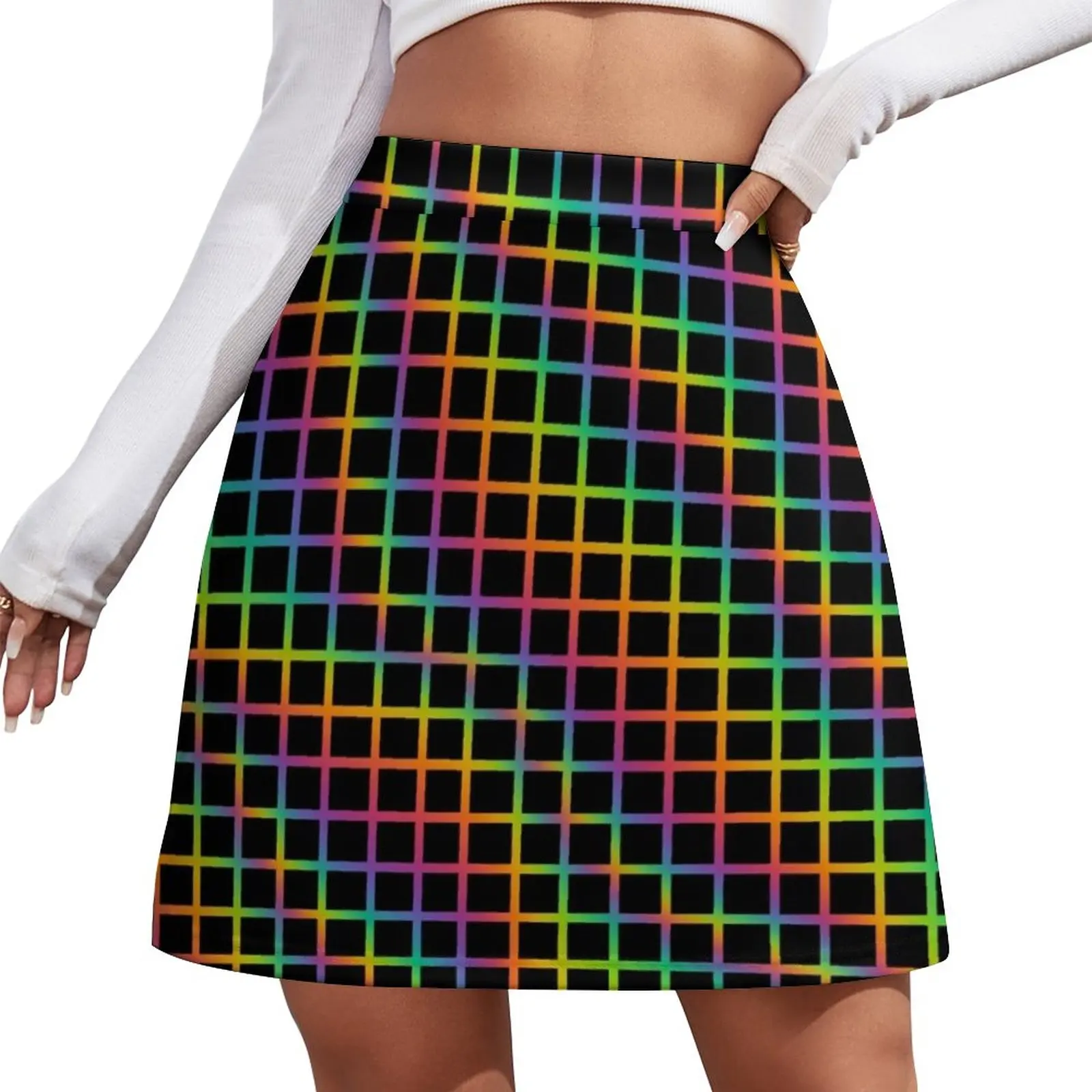 Rainbow Grid Mini Skirt elegant skirts for women korean women's clothes